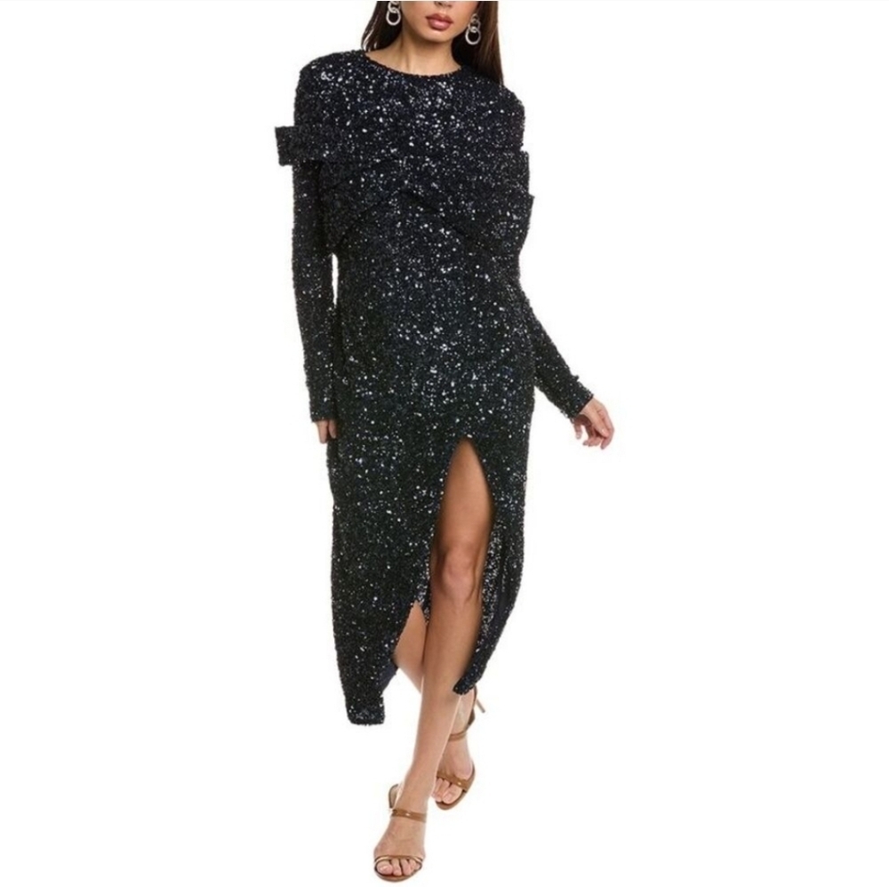 Rachel Gilbert Womens Mirella Midi Dress, Blue Sequins Size 8